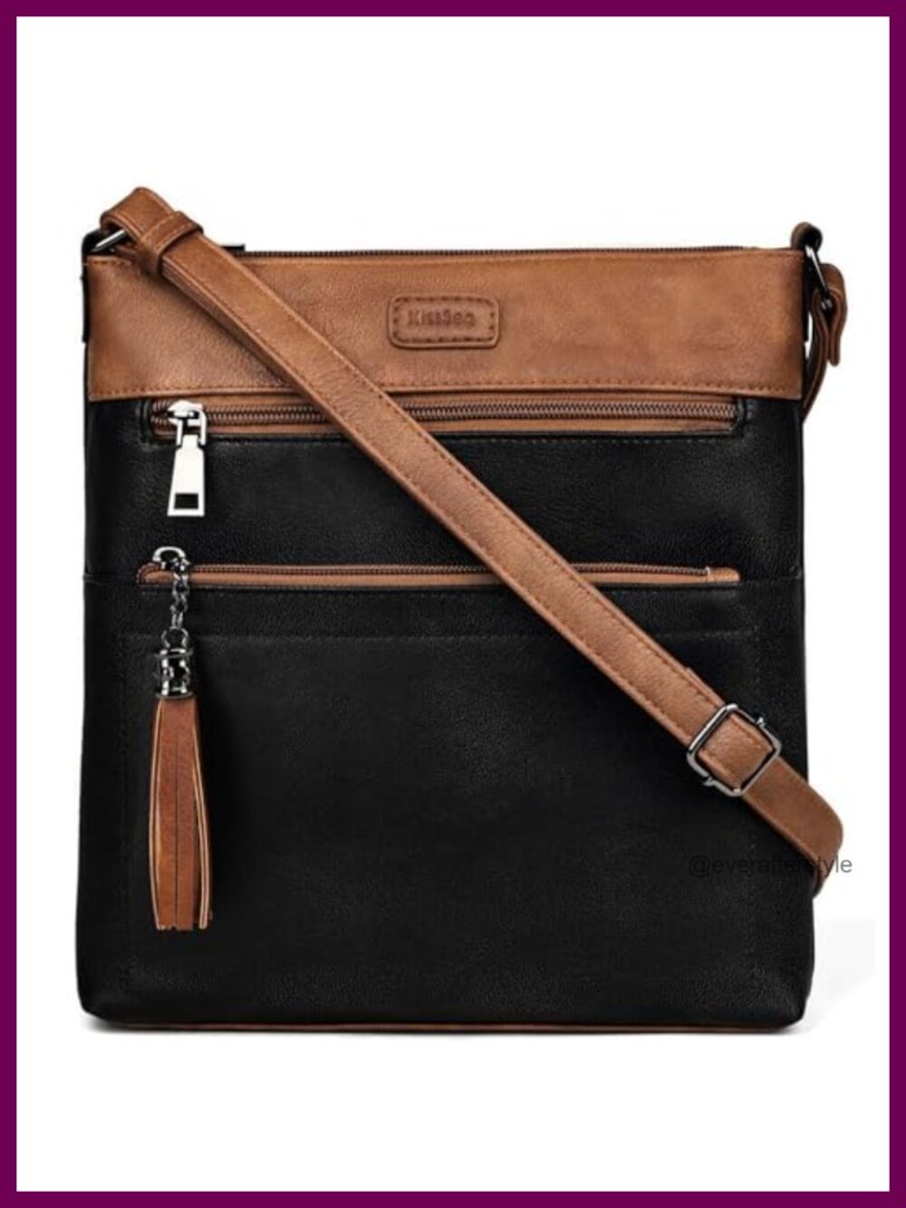 Leather Crossbody Bag Medium Multi Pocket Adjustable Strap Travel Purse